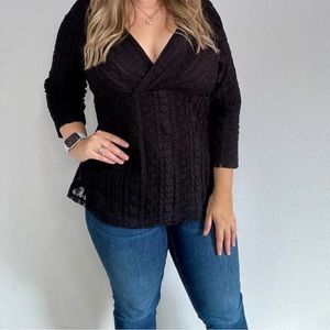 J. Jill Black Lace Empire Waist Blouse Large